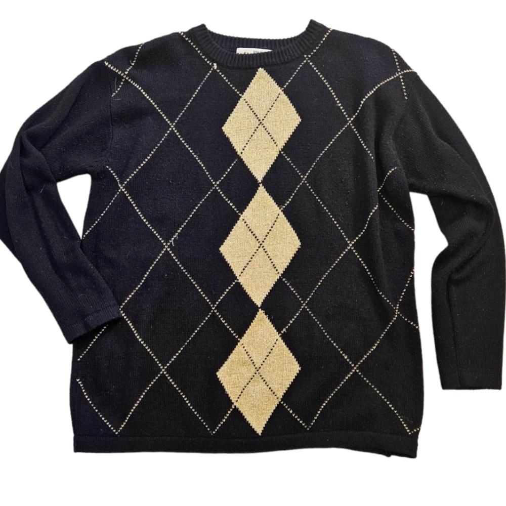 Braemer by Jeremy Scott Black Sweater with Gold Argyle Accents